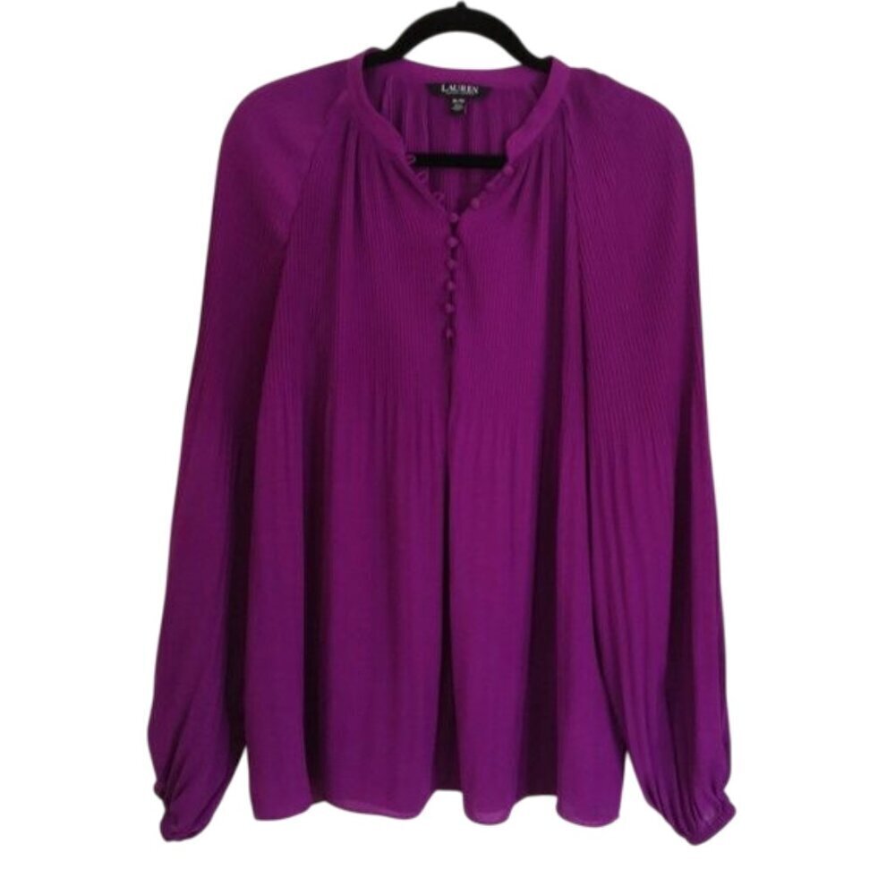 Lauren Ralph Lauren Pleated Georgette Blouse Deep Fuchsia Color Size XL